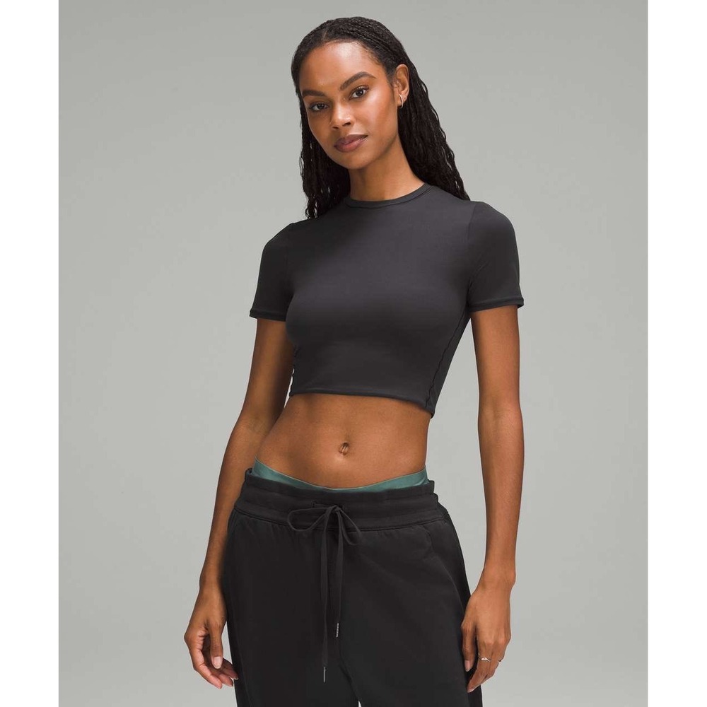 Lululemon Ultra Soft Nulu Crewneck Cropped T-Shirt Black W3HPQS Small - Picture 1 of 8